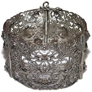 Antique Vintage Estate Silver Alloy Wide Bangle Bracelet Detailed Ornate Jewelry